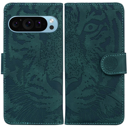 For Google Pixel 9 Pro 5G Tiger Embossing Pattern Flip Leather Phone Case(Green) - Google Cases by PMC Jewellery | Online Shopping South Africa | PMC Jewellery | Buy Now Pay Later Mobicred