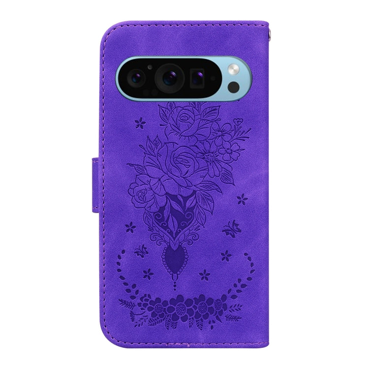 For Google Pixel 9 Butterfly Rose Embossed Leather Phone Case(Purple) - Google Cases by PMC Jewellery | Online Shopping South Africa | PMC Jewellery | Buy Now Pay Later Mobicred