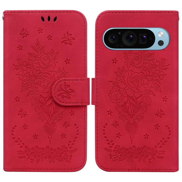 For Google Pixel 9 Butterfly Rose Embossed Leather Phone Case(Red) - Google Cases by PMC Jewellery | Online Shopping South Africa | PMC Jewellery | Buy Now Pay Later Mobicred