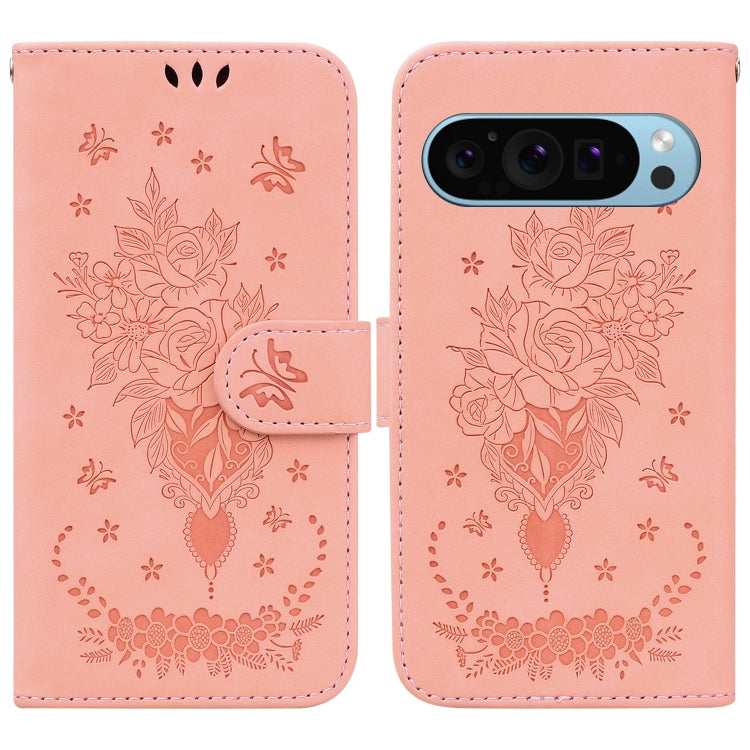 For Google Pixel 9 Butterfly Rose Embossed Leather Phone Case(Pink) - Google Cases by PMC Jewellery | Online Shopping South Africa | PMC Jewellery | Buy Now Pay Later Mobicred