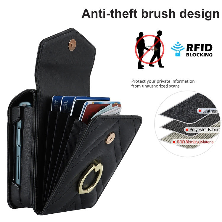 For Motorola Razr 40 Ultra / Razr 2023 V-shaped RFID Card Slot Phone Case with Ring Holder(Black) - Motorola Cases by PMC TechLife | Online Shopping South Africa | PMC TechLife | Buy Now Pay Later Mobicred