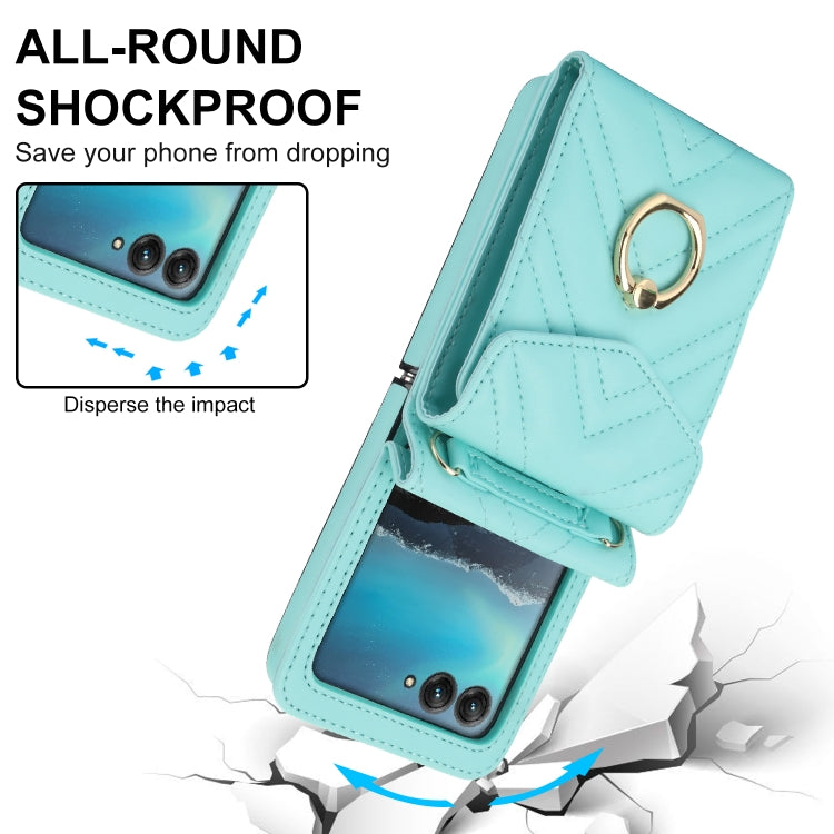 For Motorola Razr 40 Ultra / Razr 2023 V-shaped RFID Card Slot Phone Case with Ring Holder(Green) - Motorola Cases by PMC TechLife | Online Shopping South Africa | PMC TechLife | Buy Now Pay Later Mobicred