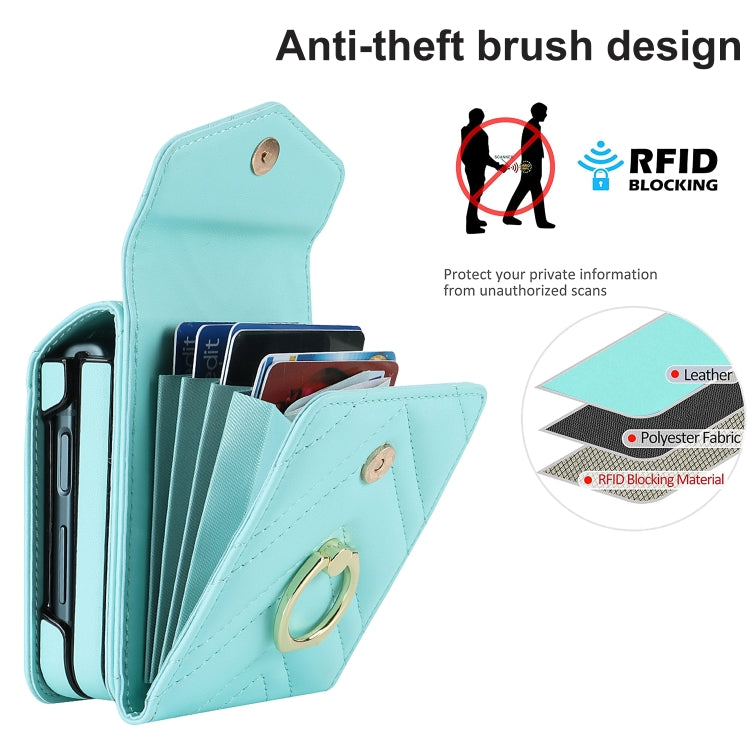 For Motorola Razr 40 Ultra / Razr 2023 V-shaped RFID Card Slot Phone Case with Ring Holder(Green) - Motorola Cases by PMC TechLife | Online Shopping South Africa | PMC TechLife | Buy Now Pay Later Mobicred