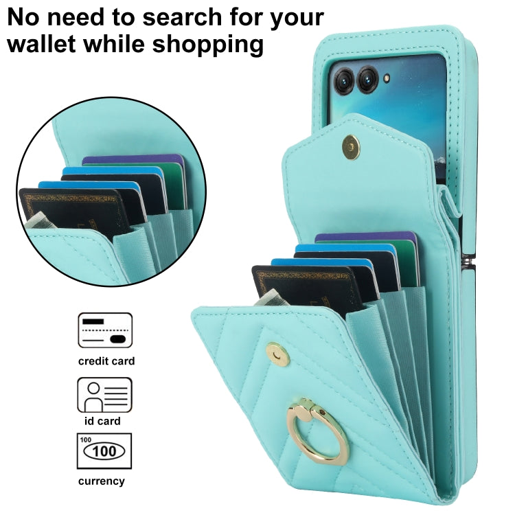 For Motorola Razr 40 Ultra / Razr 2023 V-shaped RFID Card Slot Phone Case with Ring Holder(Green) - Motorola Cases by PMC TechLife | Online Shopping South Africa | PMC TechLife | Buy Now Pay Later Mobicred