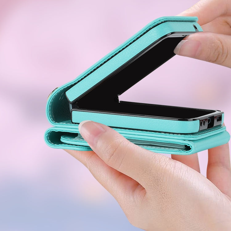 For Motorola Razr 40 Ultra / Razr 2023 V-shaped RFID Card Slot Phone Case with Ring Holder(Green) - Motorola Cases by PMC TechLife | Online Shopping South Africa | PMC TechLife | Buy Now Pay Later Mobicred