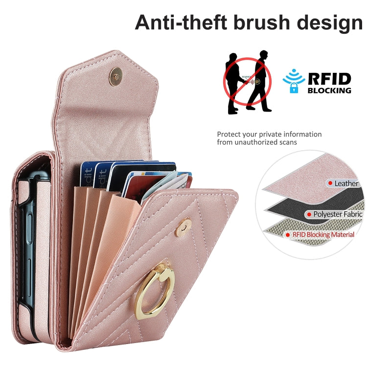 For Motorola Razr 40 Ultra / Razr 2023 V-shaped RFID Card Slot Phone Case with Ring Holder(Rose Gold) - Motorola Cases by PMC TechLife | Online Shopping South Africa | PMC TechLife | Buy Now Pay Later Mobicred