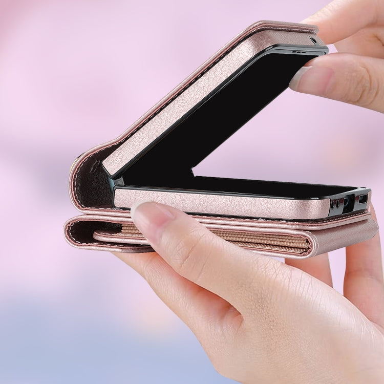 For Motorola Razr 40 V-shaped RFID Card Slot Phone Case with Ring Holder(Rose Gold) - Motorola Cases by PMC TechLife | Online Shopping South Africa | PMC TechLife | Buy Now Pay Later Mobicred