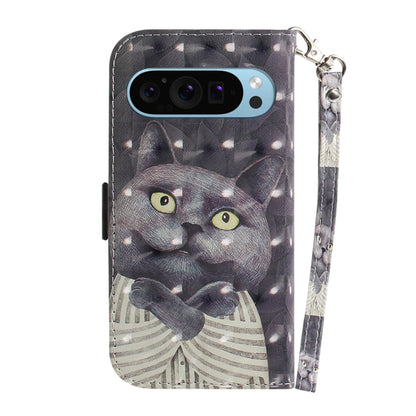 For Google Pixel 9 Pro 3D Colored Horizontal Flip Leather Phone Case(Hug Cat) - Google Cases by PMC Jewellery | Online Shopping South Africa | PMC Jewellery | Buy Now Pay Later Mobicred