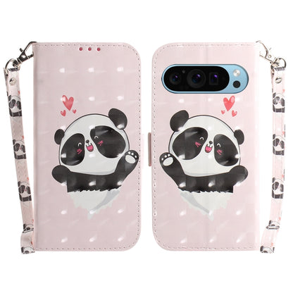 For Google Pixel 9 Pro 3D Colored Horizontal Flip Leather Phone Case(Heart Panda) - Google Cases by PMC Jewellery | Online Shopping South Africa | PMC Jewellery | Buy Now Pay Later Mobicred