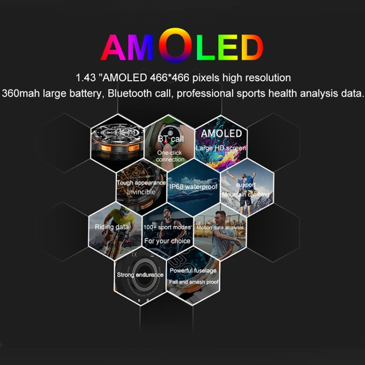LEMFO AK59 1.43 inch AMLOED Round Screen Silicone Strap Smart Watch(Black) - free shipping - PMC TechLife - Order now!