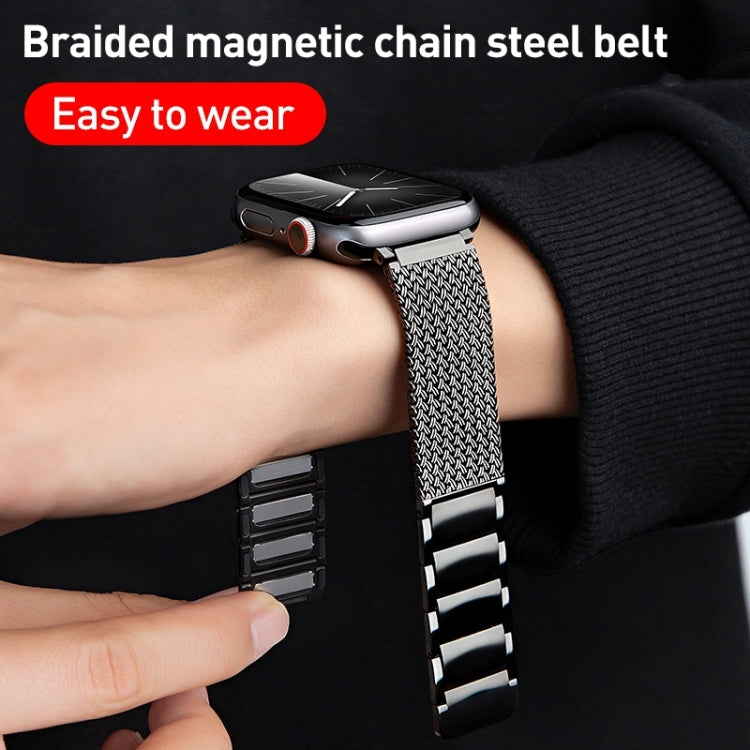 For Apple Watch Series 3 42mm Magnetic Clasp Braided Chain Stainless Steel Watch Band(Black) - Watch Bands by PMC Jewellery | Online Shopping South Africa | PMC Jewellery