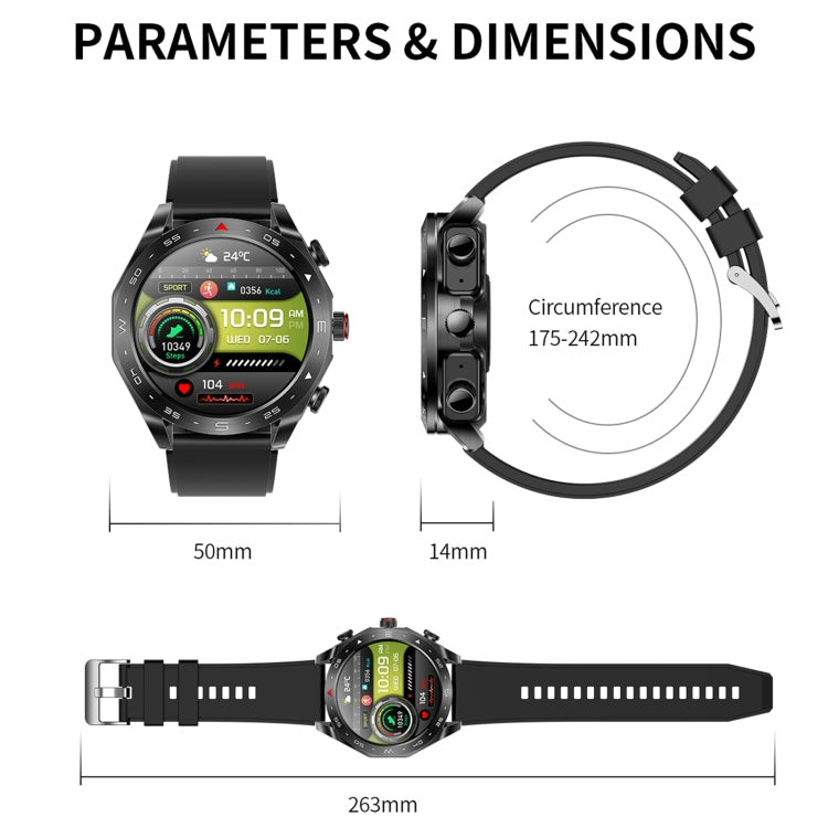 T95 1.52 inch BT5.0 Smart Sport Watch with Earbuds, Support Bluetooth Call / Blood Oxygen / Heart Rate / Blood Pressure Health Monitor(Black) - Smart Watches by PMC TechLife | Online Shopping South Africa | PMC TechLife | Buy Now Pay Later Mobicred