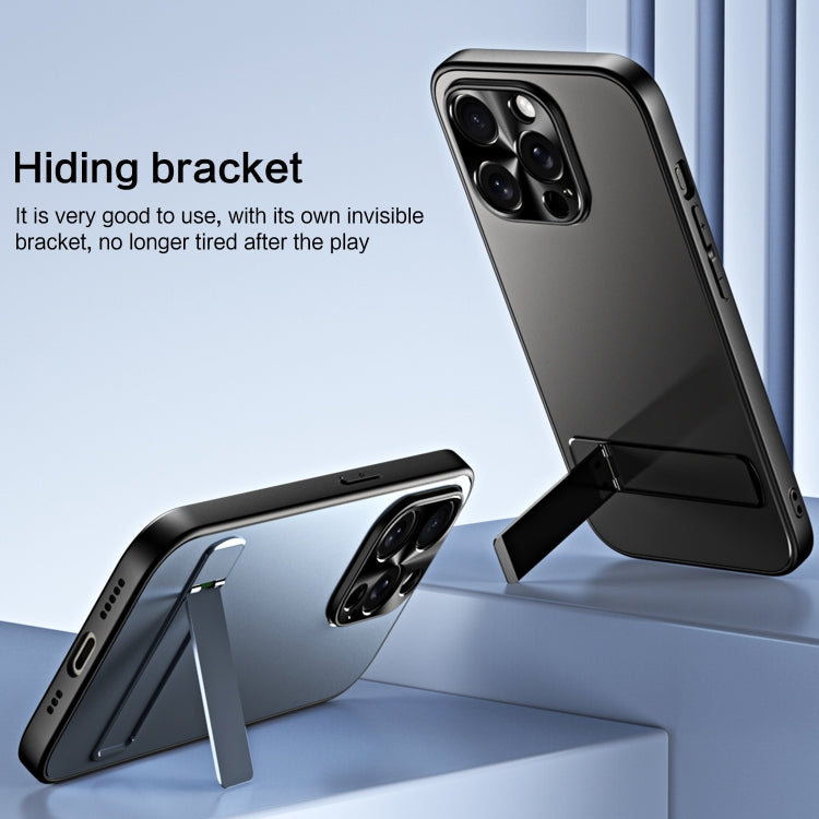 For iPhone 14 Pro R-JUST RJ-61 Electroplating Frosted TPU + PC Phone Case with Holder(Grey) - iPhone 14 Pro Cases by R-JUST | Online Shopping South Africa | PMC TechLife | Buy Now Pay Later Mobicred
