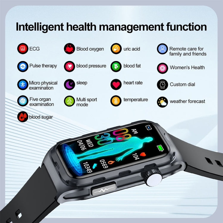 TK79 1.47 inch IP68 Waterproof Smart Watch, Support ECG / Blood Glucose / Blood Oxygen Monitoring / Uric Acid(Blue) - Smart Wristbands by PMC TechLife | Online Shopping South Africa | PMC TechLife | Buy Now Pay Later Mobicred