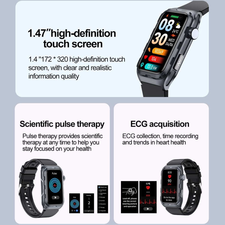 TK79 1.47 inch IP68 Waterproof Smart Watch, Support ECG / Blood Glucose / Blood Oxygen Monitoring / Uric Acid(Blue) - Smart Wristbands by PMC TechLife | Online Shopping South Africa | PMC TechLife | Buy Now Pay Later Mobicred