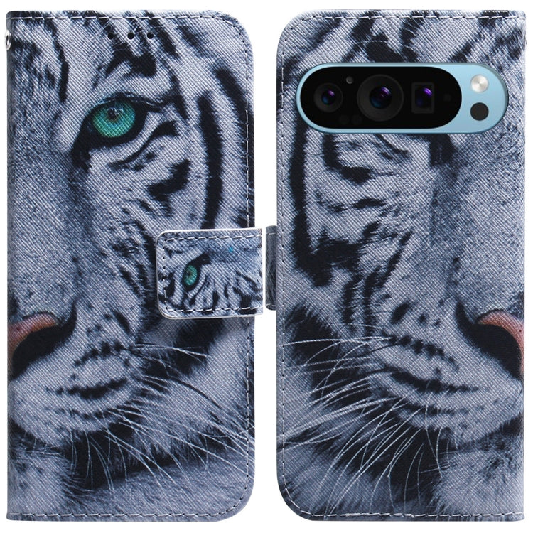 For Google Pixel 9 Pro Coloured Drawing Flip Leather Phone Case(Tiger) - Google Cases by PMC Jewellery | Online Shopping South Africa | PMC Jewellery | Buy Now Pay Later Mobicred