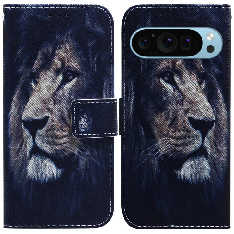 For Google Pixel 9 Pro Coloured Drawing Flip Leather Phone Case(Lion) - Google Cases by PMC Jewellery | Online Shopping South Africa | PMC Jewellery | Buy Now Pay Later Mobicred