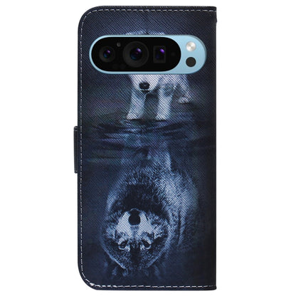 For Google Pixel 9 Coloured Drawing Flip Leather Phone Case(Wolf and Dog) - Google Cases by PMC Jewellery | Online Shopping South Africa | PMC Jewellery | Buy Now Pay Later Mobicred