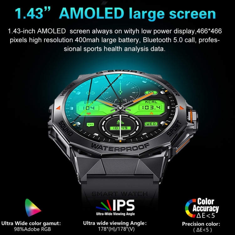 LEMFO K62 1.43 inch AMOLED Round Screen Smart Watch Supports Bluetooth Calls(Silver Orange) - Smart Watches by LEMFO | Online Shopping South Africa | PMC Jewellery