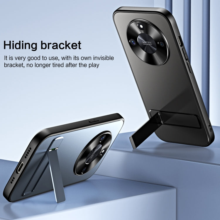 For Honor X50 R-JUST RJ-61 Electroplating Frosted TPU + PC Phone Case with Holder(Grey) - Honor Cases by R-JUST | Online Shopping South Africa | PMC TechLife | Buy Now Pay Later Mobicred
