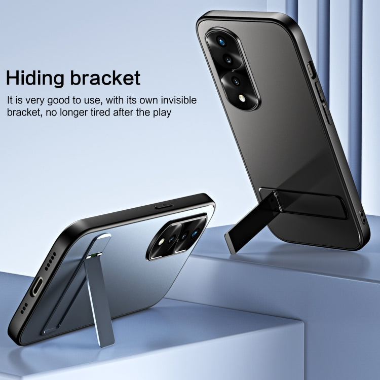 For Honor 70 R-JUST RJ-61 Electroplating Frosted TPU + PC Phone Case with Holder(Grey) - Honor Cases by R-JUST | Online Shopping South Africa | PMC TechLife | Buy Now Pay Later Mobicred