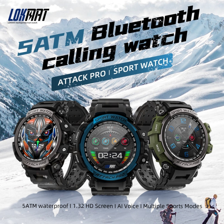 LOKMAT ATTACK 2 Pro 1.39 inch BT5.1 Smart Sport Watch, Support Bluetooth Call / Sleep / Heart Rate / Blood Pressure Health Monitor(Black Green) - Smart Watches by Lokmat | Online Shopping South Africa | PMC TechLife