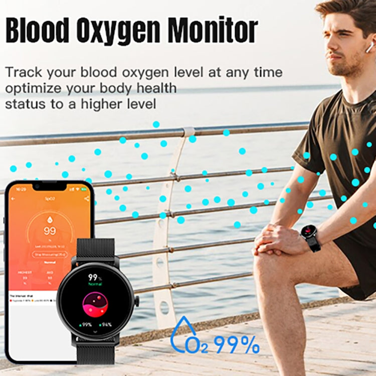 LEMFO LF35 1.43 inch AMOLED Round Screen Steel Strap Smart Watch Supports Blood Oxygen Detection(Black) - free shipping - PMC TechLife - Order now!