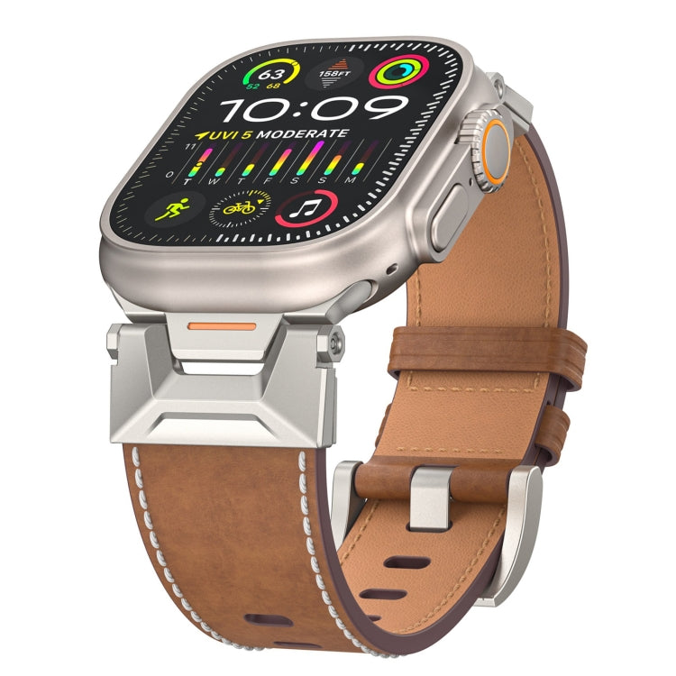 For Apple Watch Series 8 45mm Mecha Style Leather Watch Band(Dark Brown) - Watch Bands by PMC Jewellery | Online Shopping South Africa | PMC Jewellery