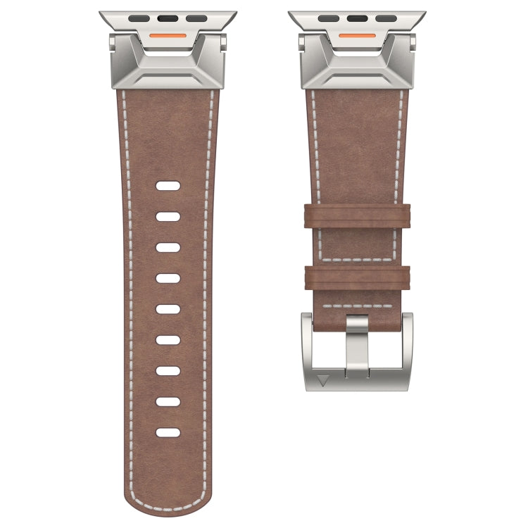 For Apple Watch Series 7 45mm Mecha Style Leather Watch Band(Coffee Oil Wax) - Watch Bands by PMC Jewellery | Online Shopping South Africa | PMC Jewellery