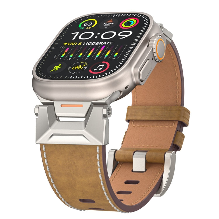 For Apple Watch Series 7 45mm Mecha Style Leather Watch Band(Light Brown) - Watch Bands by PMC TechLife | Online Shopping South Africa | PMC TechLife