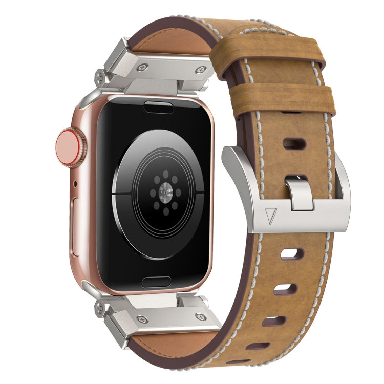 For Apple Watch Series 3 42mm Mecha Style Leather Watch Band(Light Brown) - Watch Bands by PMC Jewellery | Online Shopping South Africa | PMC Jewellery