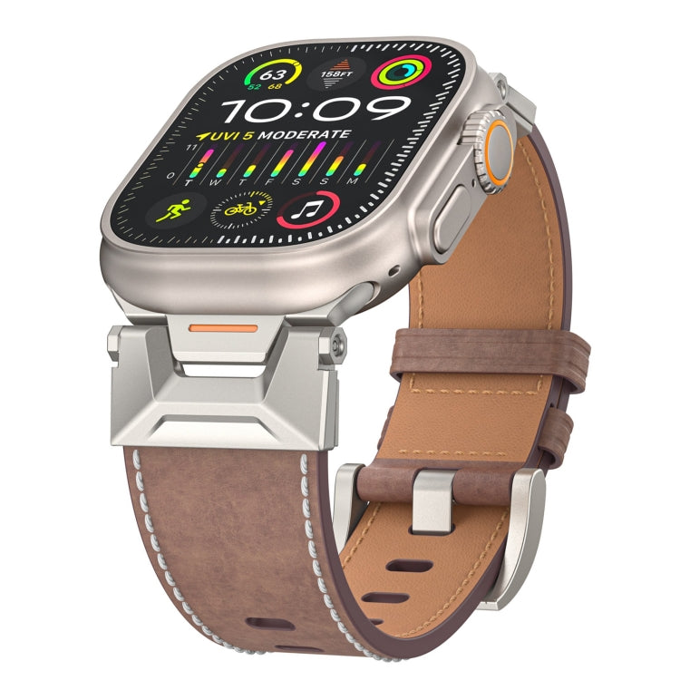 For Apple Watch 42mm Mecha Style Leather Watch Band(Coffee Oil Wax) - Watch Bands by PMC Jewellery | Online Shopping South Africa | PMC Jewellery