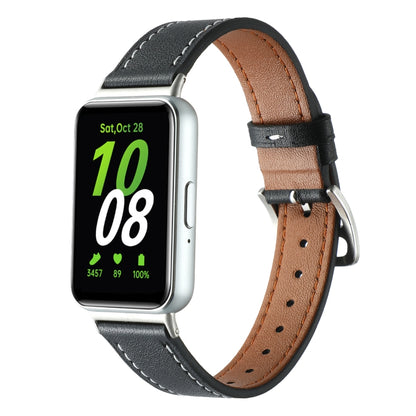 For Samsung Galaxy Fit 3 Sewing Thread Genuine Leather Watch Band(Black) - Watch Bands by PMC Jewellery | Online Shopping South Africa | PMC Jewellery