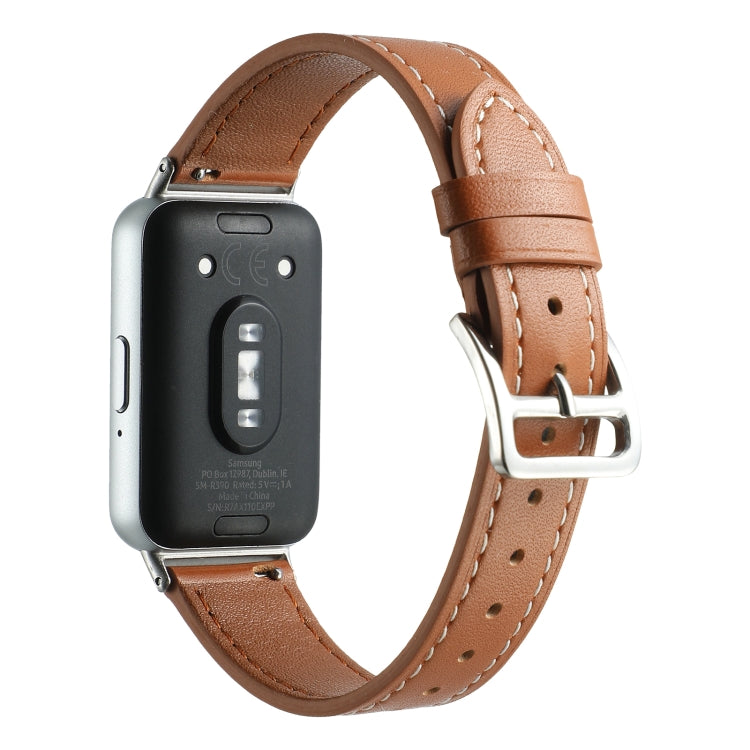 For Samsung Galaxy Fit 3 Sewing Thread Genuine Leather Watch Band(Brown) - Watch Bands by PMC Jewellery | Online Shopping South Africa | PMC Jewellery