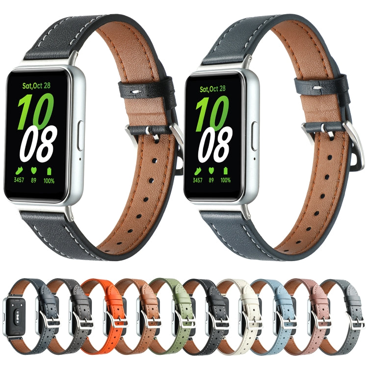 For Samsung Galaxy Fit 3 Sewing Thread Genuine Leather Watch Band(Black) - Watch Bands by PMC TechLife | Online Shopping South Africa | PMC TechLife