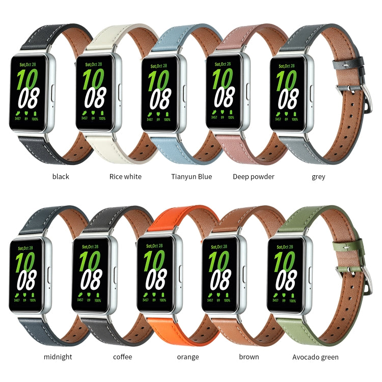 For Samsung Galaxy Fit 3 Sewing Thread Genuine Leather Watch Band(Avocado Green) - Watch Bands by PMC Jewellery | Online Shopping South Africa | PMC Jewellery