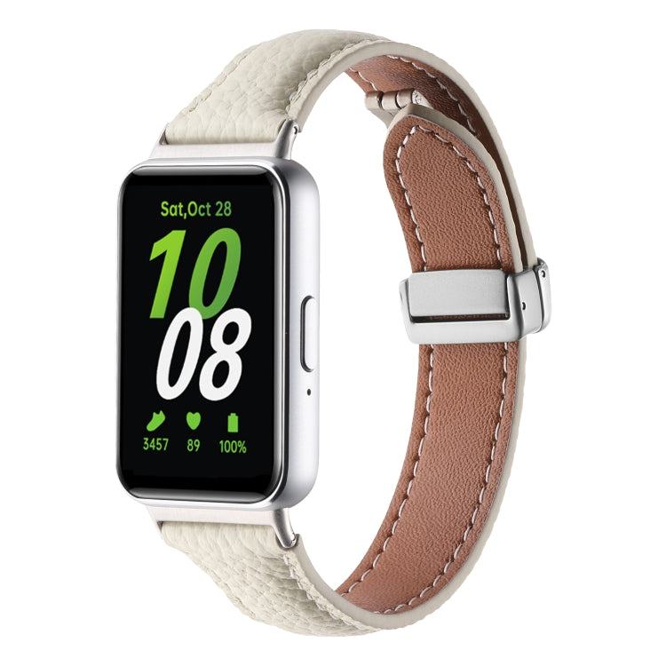 For Samsung Galaxy Fit 3 Litchi Texture Magnetic Buckle Slim Leather Watch Band(Milk White) - Watch Bands by PMC Jewellery | Online Shopping South Africa | PMC Jewellery