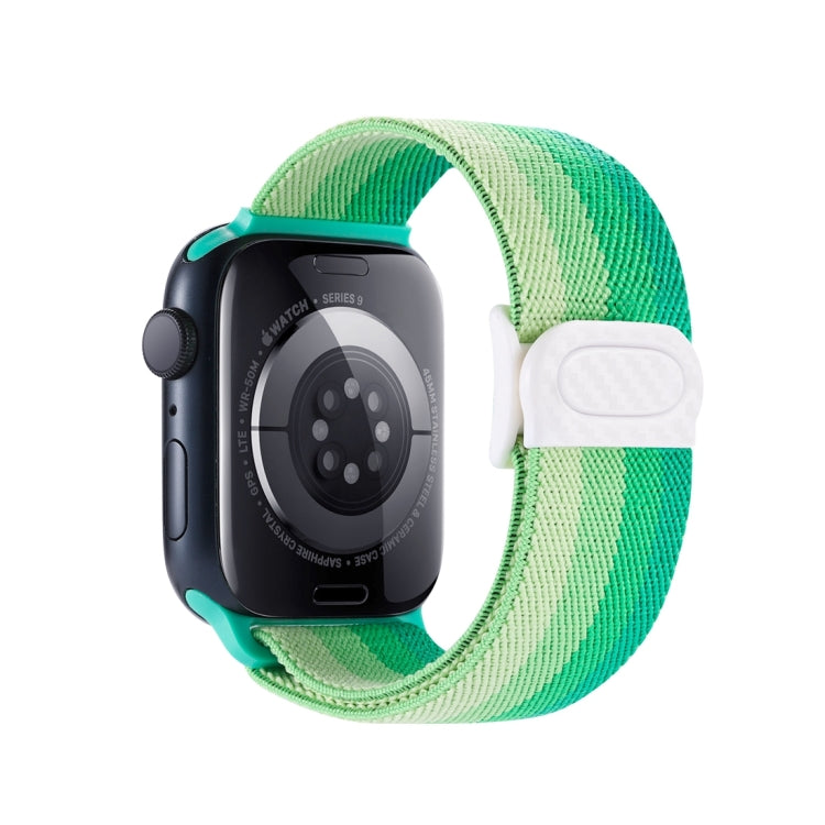 For Apple Watch SE 2022 40mm Carbon Fiber Texture Snap Buckle Nylon Watch Band(Gradient Green) - Watch Bands by PMC TechLife | Online Shopping South Africa | PMC TechLife