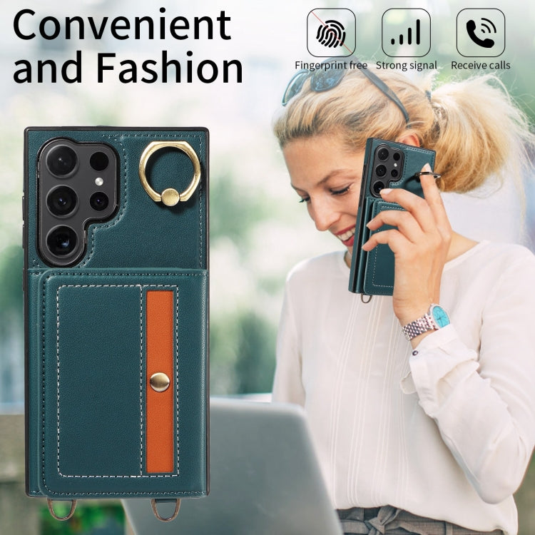 For Samsung Galaxy S24 Ultra 5G Crossbodys Wallet Bag Ring Holder Leather Phone Case(Green) - Galaxy S24 Ultra 5G Cases by PMC Jewellery | Online Shopping South Africa | PMC Jewellery | Buy Now Pay Later Mobicred