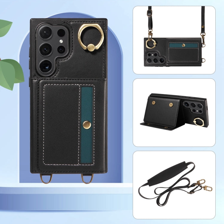 For Samsung Galaxy S24 Ultra 5G Crossbodys Wallet Bag Ring Holder Leather Phone Case(Black) - Galaxy S24 Ultra 5G Cases by PMC Jewellery | Online Shopping South Africa | PMC Jewellery | Buy Now Pay Later Mobicred