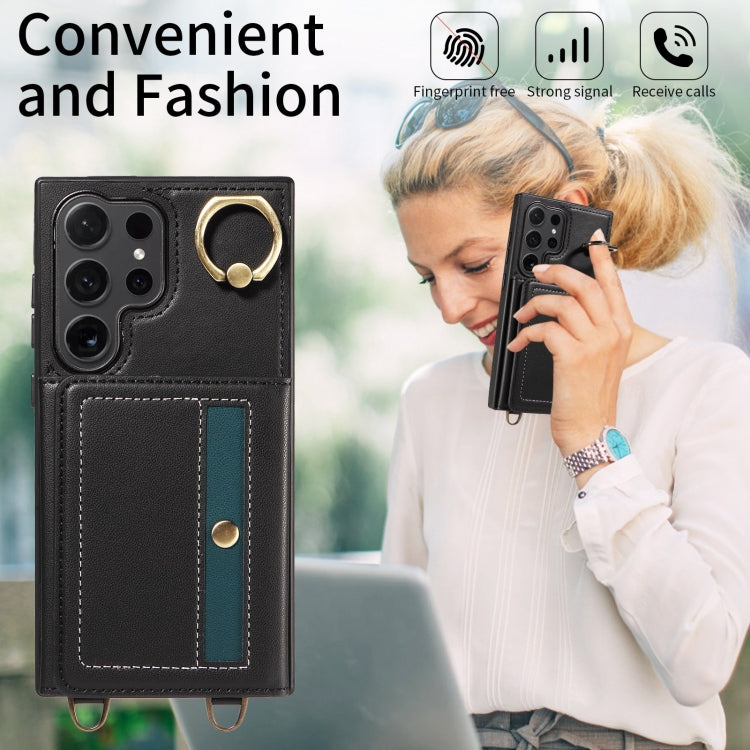 For Samsung Galaxy S24 Ultra 5G Crossbodys Wallet Bag Ring Holder Leather Phone Case(Black) - Galaxy S24 Ultra 5G Cases by PMC Jewellery | Online Shopping South Africa | PMC Jewellery | Buy Now Pay Later Mobicred