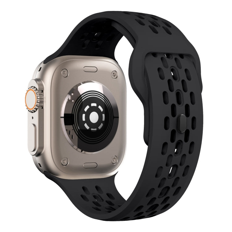 For Apple Watch Ultra 49mm Oval Holes Fluororubber Watch Band(Black) - Watch Bands by PMC TechLife | Online Shopping South Africa | PMC TechLife