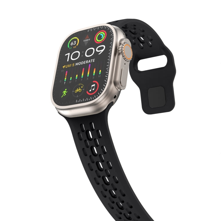 For Apple Watch Ultra 49mm Oval Holes Fluororubber Watch Band(Black) - Watch Bands by PMC TechLife | Online Shopping South Africa | PMC TechLife