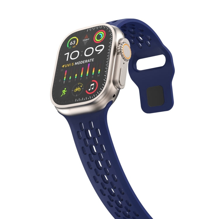 For Apple Watch SE 44mm Oval Holes Fluororubber Watch Band(Midnight Blue) - Watch Bands by PMC Jewellery | Online Shopping South Africa | PMC Jewellery