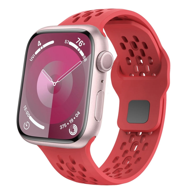 For Apple Watch Series 5 44mm Oval Holes Fluororubber Watch Band(Red) - Watch Bands by PMC Jewellery | Online Shopping South Africa | PMC Jewellery