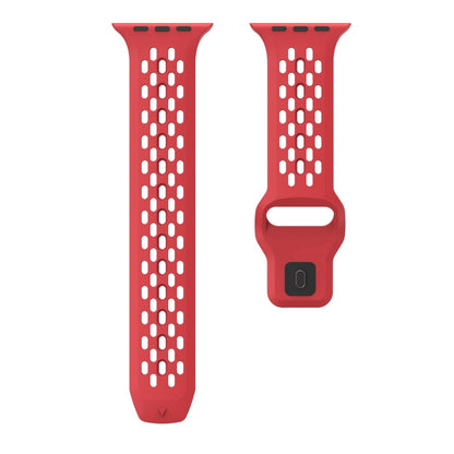 For Apple Watch Series 5 44mm Oval Holes Fluororubber Watch Band(Red) - Watch Bands by PMC Jewellery | Online Shopping South Africa | PMC Jewellery