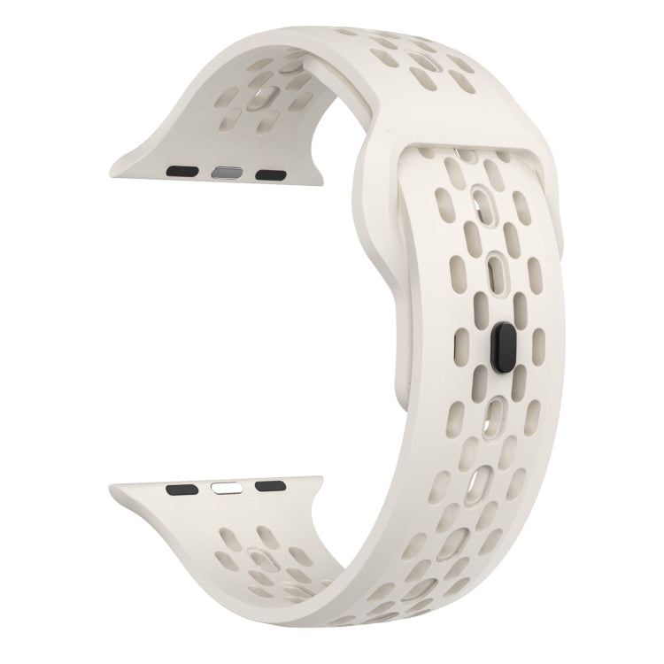 For Apple Watch Series 3 42mm Oval Holes Fluororubber Watch Band(Starlight) - Watch Bands by PMC Jewellery | Online Shopping South Africa | PMC Jewellery