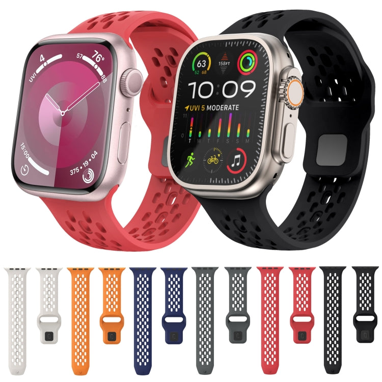 For Apple Watch Ultra 49mm Oval Holes Fluororubber Watch Band(Black) - Watch Bands by PMC TechLife | Online Shopping South Africa | PMC TechLife