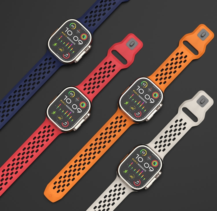 For Apple Watch Ultra 49mm Oval Holes Fluororubber Watch Band(Black) - Watch Bands by PMC TechLife | Online Shopping South Africa | PMC TechLife