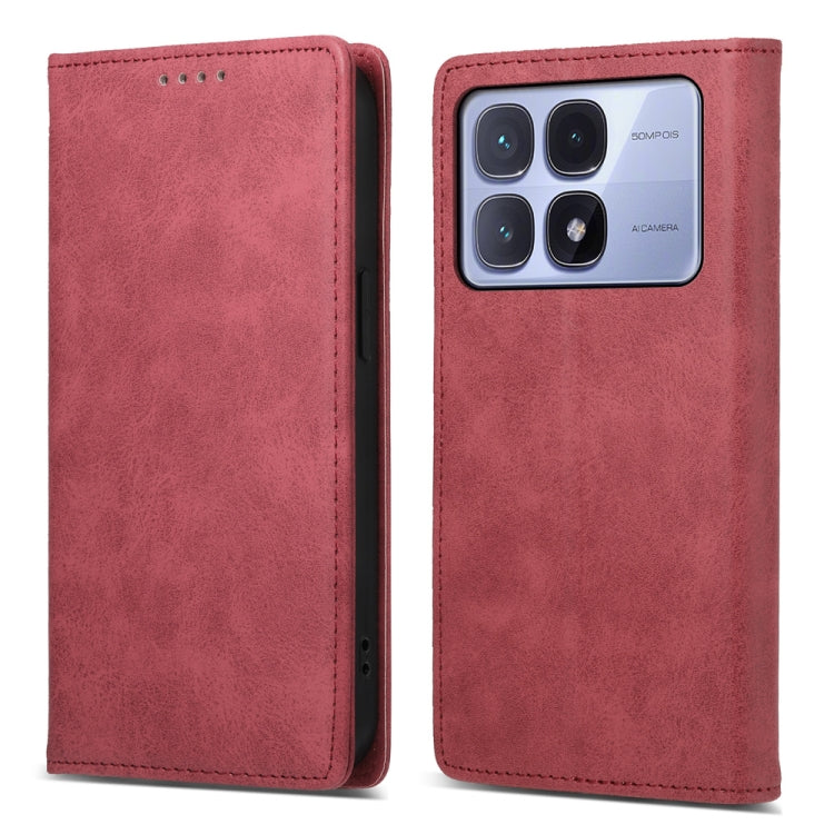 For Redmi K70 Ultra Business Solid Color Magnetic RFID Leather Phone Case(Red) - Xiaomi Cases by PMC Jewellery | Online Shopping South Africa | PMC Jewellery | Buy Now Pay Later Mobicred